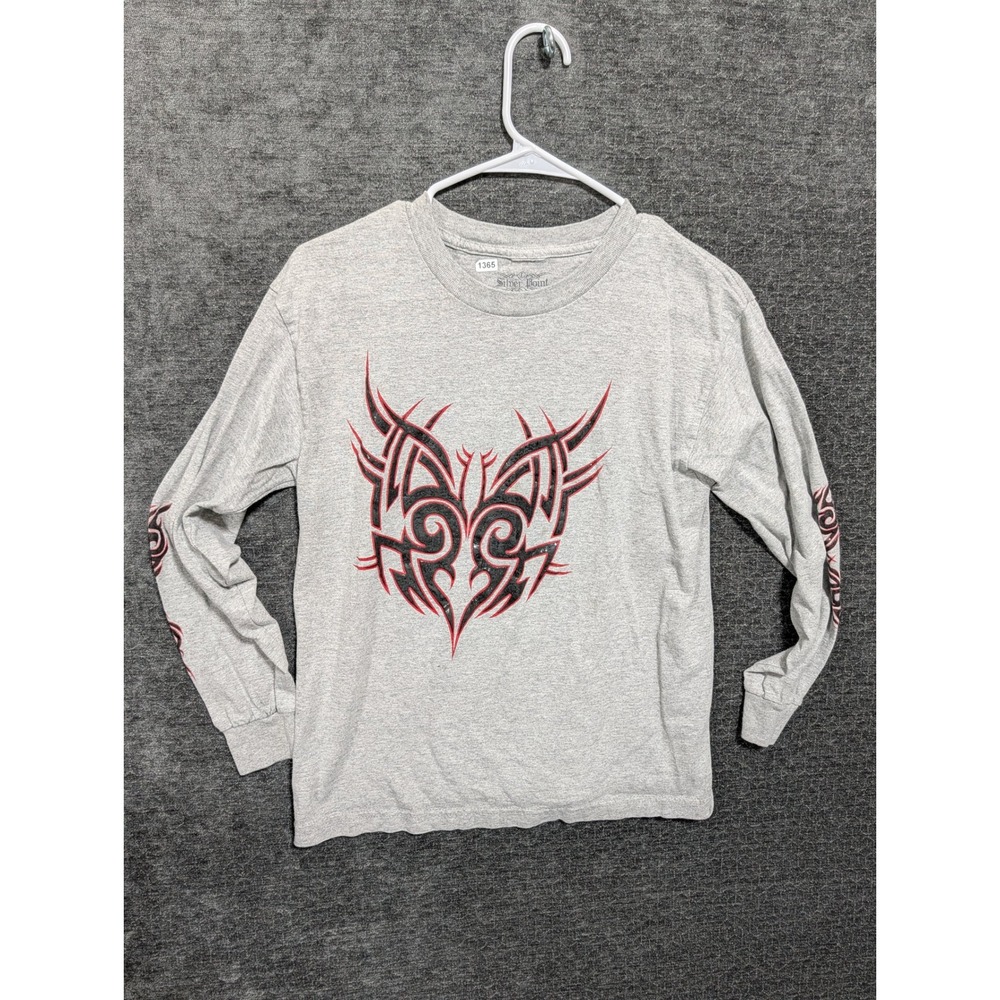 Silver Point Mens Gray Tribal Heart Graphic Long Sleeve T-Shirt Size L 1365